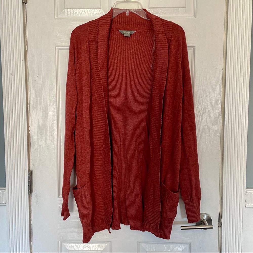 Natural Reflections Rust Red Open Knit Cardigan - image 1